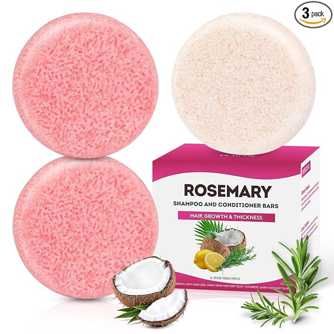Rosemary Bar Shampoo and Conditioner for Thinning Hair, Volume Solid Shampoo Bar, Hair Thickening & Regrowth, Coconut Oil Conditioner for Deep Moisturizing, Paraben & Silicone Free