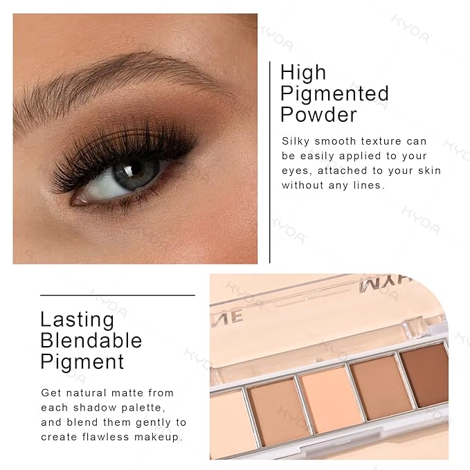 KYDA 5 Colors Netural Nude Eyeshadow Palette with Brush, Matte Brown Eyeshadow, All Matte Eyes Palette, High Pigment Eye Makeup Gift for Women, Korean Eyes Makeup, EARTH