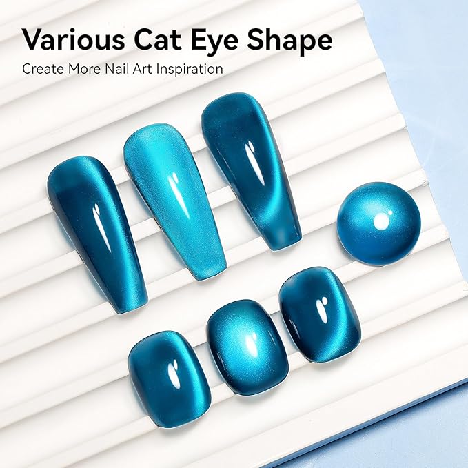 Cat Eye Gel Nail Polish, Teal Sea Blue Jelly Glass Magnetic Nail Polish Magic Holographic Effect, Glitter UV Gel Sparkle Crystal Color for Nail Salon DIY At Home