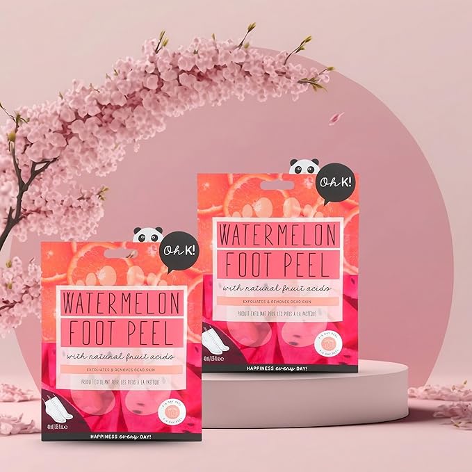 Oh K! Foot Peel Mask - Watermelon - Foot Peeling Mask for Dry Feet and Cracked Heels - Feet Exfoliant with Pomegranate and Coconut Oil - 1 Pair