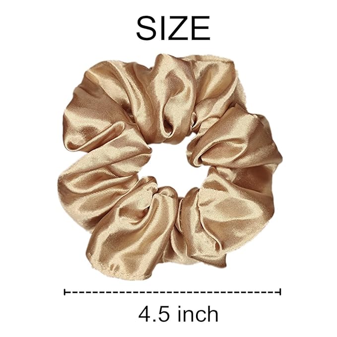 12 Pcs Satin Silk Scrunchies Hair Ties Fashion Hair Bands Hair Bows Elastic Bracelets Ponytail Holders Accessories for Women and Girls (4.5 Inch, Light Brown)