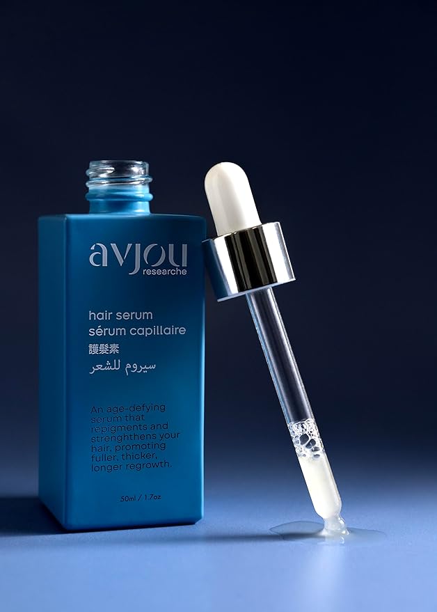 Avjou Researche™ Scalp Serum – Thicker, Fuller-Looking Hair + Targets Visible Signs of Premature Greying – 3 Patented Ingredients – Backed by Cosmetic Science – Oil-Free, All Hair Types, 1.7 oz
