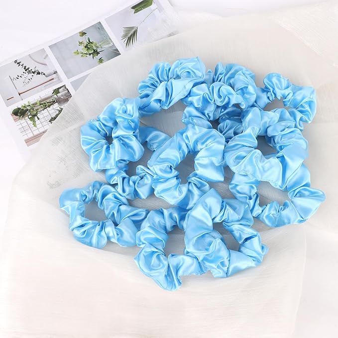 Silk Satin Scrunchies for Women Girls 12 PCS Blue Hair Scrunchies Silk Satin Hair Ties for Thick Hair Bulk Hair Ties Hair Accessories
