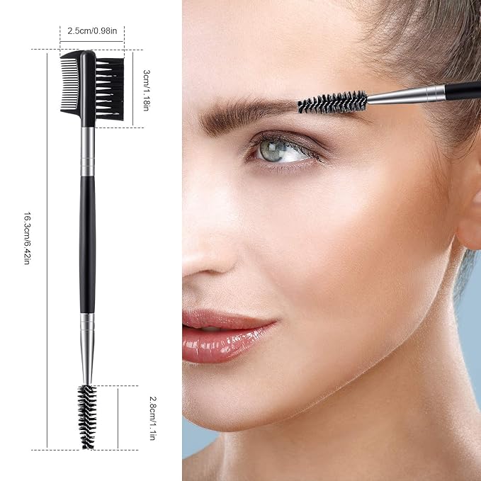 3 Pcs Eyebrow Brush Eyelash comb separator 3 Head Eyelash Shaper and Eyebrow Brush Dual Comb Double Head Makeup Grooming Tool for Women Cosmetic Separating Shaping Brow(Black)