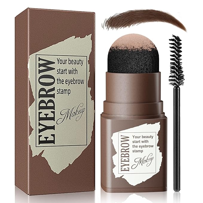 Eyebrow Stamp and Eyebrow Stencil Kit, Eyebrow Powder with 24 Reusable Eyebrow Stencils Kit for Beginners to Natural Brow, 1 Step Brow Stamp Kit Smudge-Proof & Long-lasting & Waterproof (Medium Brown)