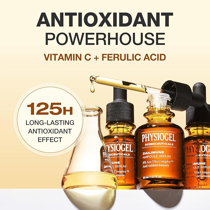 Physiogel Dailimune Ampoule Serum, 8% Vitamin Serum for Even Skin Tone, Improves Appearance of Dark Spots, Lightweight, For All Skin Types, 1.01 fl. oz.