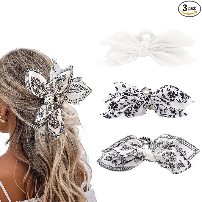Bow Claw Clips Bow Hair Clips White 3PCS Big Hair Bows for Women Butterfly Styling Large Hair Clips for Thick Hair for Girls Hair Accessories for Teen