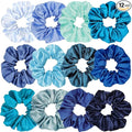 Sufermoe 12 Pcs Satin Silk Hair Scrunchies, Assorted Blue, 4.5 Inch Hair Ties for Women Girls