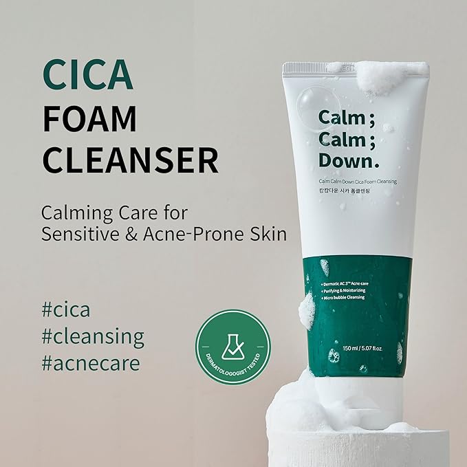 Calm Calm Down Cica Foam Cleanser – Deep Pore Cleansing, Face Wash with 5-CICA Complex | Soothing, Calming, Mild Formula for Daily Use | 5.07 fl.oz. / 150 ml