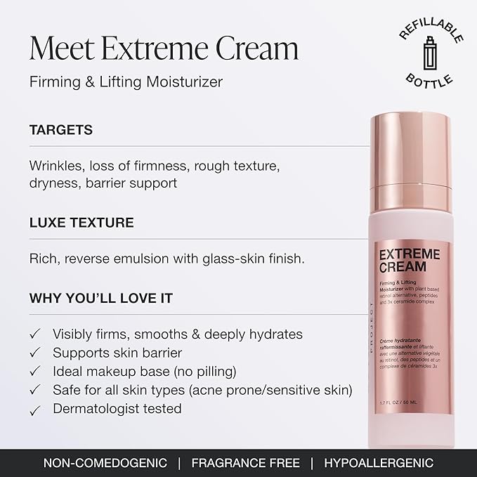 Innbeauty Project Extreme Cream Refillable Firming & Lifting Moisturizer, Bio-Retinol Alternative + Peptides for Wrinkles, 1.7 OZ (50ml)