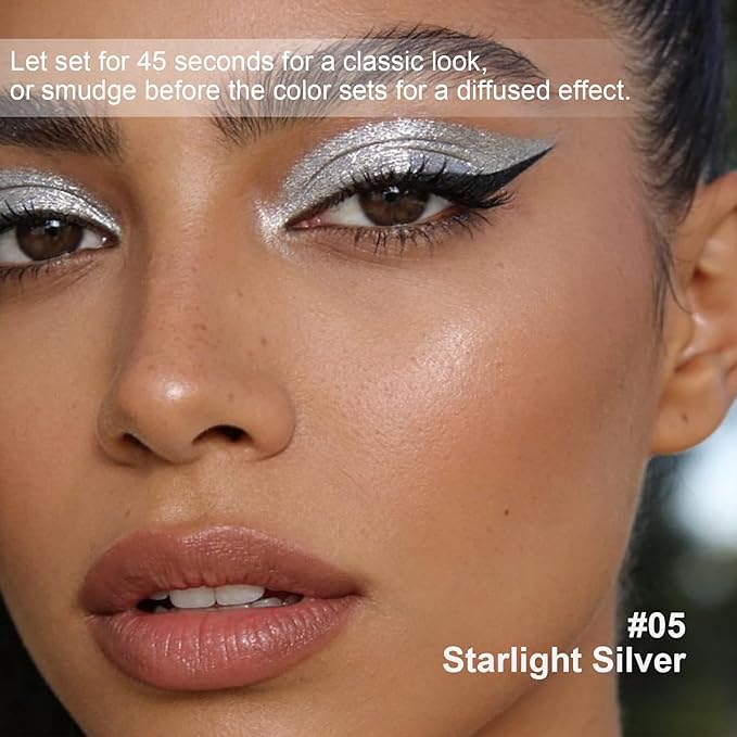 Silver Shimmer Eyeliner Pencil,Smudge-proof Waterproof Long Lasting Eye Liner, High-Pigmented Smooth Creamy Formula for Mature Women, Eyes Makeup Pen Includes Sharpener-#5Silver Shimmer