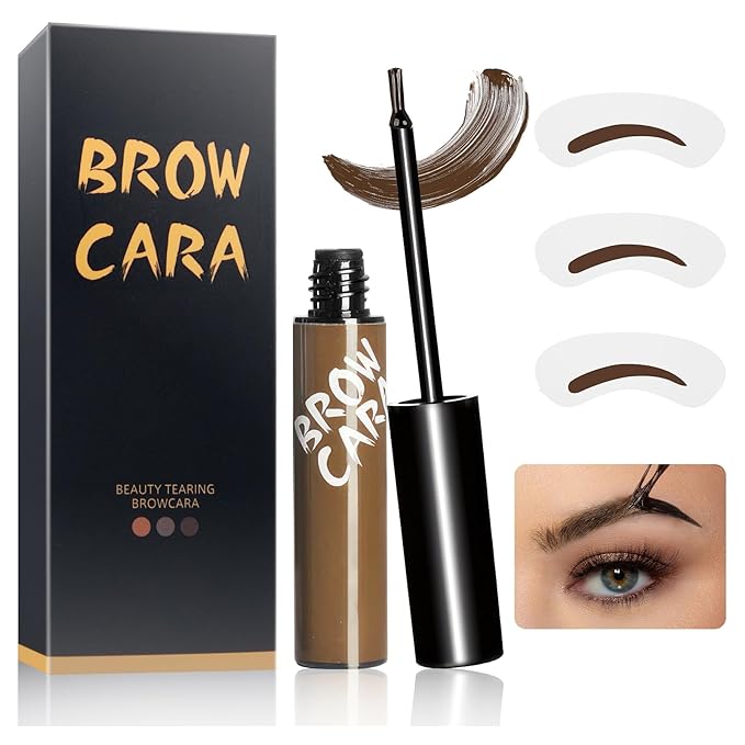 Eyebrow Gel - Peel Off Eyebrow Tint with Eyebrow Stencils, Long-Lasting & Waterproof Brow Gel for Women and Girls Create Fuller & Defined Brows Makeup (Light Brown)