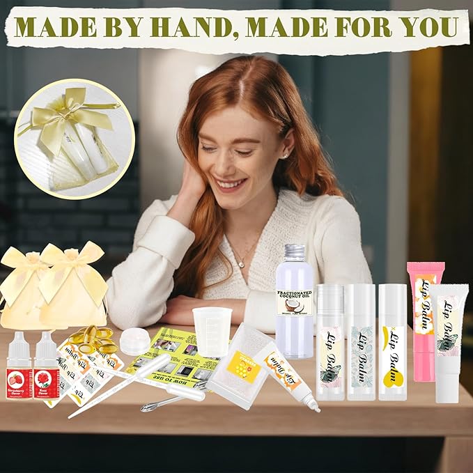 Thaluna Lip Balm Making Kit with Fractionated Coconut Oil, Make Your Own Lip Balm, Moisturizing DIY Lip Gloss Making Kit - Beeswax, Essential Oil, Squeeze Empty Tubes, Christmas Gift for Girls & Women