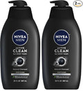 NIVEA MEN Active Clean Body Wash with Natural Charcoal for Normal to Oily Skin,3-in-1 Charcoal Body Wash,Face and Hair,Draws Out Dirt and Impurities,30 Fl Oz Bottle,(Pack of 2)