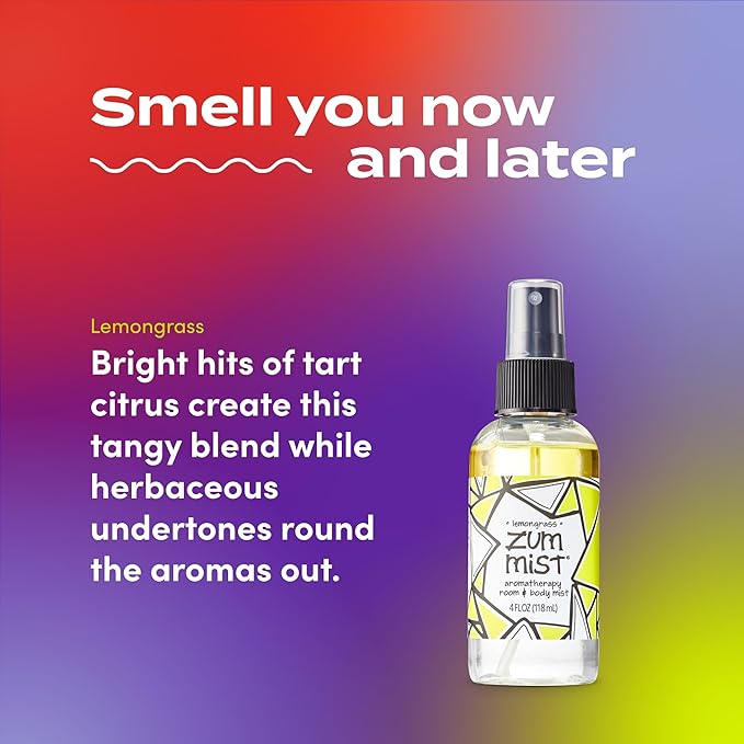 Indigo Wild Zum Mist Room & Body Spray - Aromatherapy Essential Oil Spray - Natural Body Mist & Room Spray - Lemongrass Scent - 4 fl oz (2 Pack)