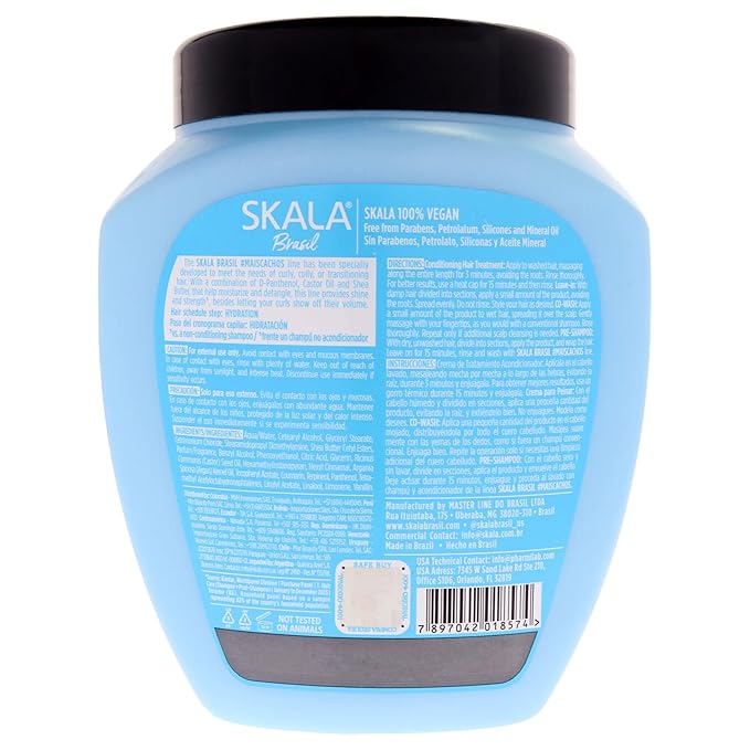 SKALA Expert Mais Cachos 2 in 1 Treatment Cream & Leave In Conditioner for Curly Hair, Vegan Hair Mask, Shea Butter & Castor Oil, Deep Hydration Mask, Softening & Smoothing, Anti Frizz Formula, 1000g