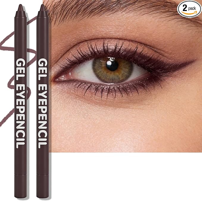 2 PCS Plum Brown Eyeliner Pencil Set, Cream Gel Waterline Eyeliner Smudge-Proof, Multi-Use Creamy Matte Eyeshadow High Pigmented Long-Lasting Eye Liner Pencils for Older Women with Sharpener