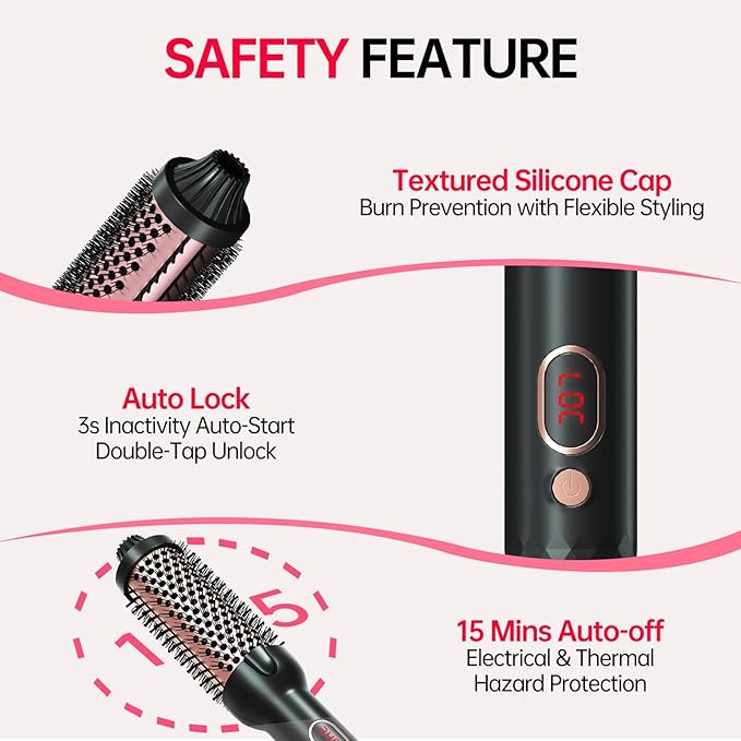 Hahahope 1.5 Inch Thermal Brush, Heated Round Brush for Blowout Look with Negative Ions & Ceramic, 30s Fast Heating Curling Iron with 10 Temperature Settings for Volumizing, Travel Hair Styling Tool