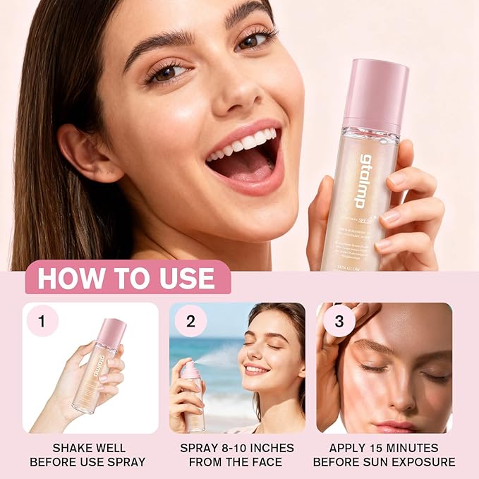 Sheer Setting Mist Sunscreen SPF 50, Glitter Body & Face Sunscreen Spray, Weightless, Fast Drying Setting Spray for a Hydrated, Dewy Finish, Beach, Festival, Summer Vacation (2 Pack)