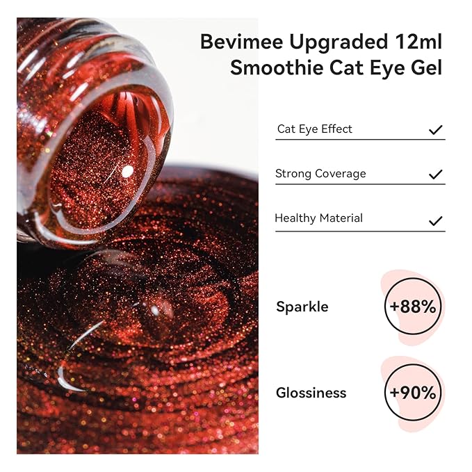 Red Gel Nail Polish, Magnetic Smooth Cat Eye Nail Polish Red Brown Color Shimmer UV Glitter Holographic Cateye Gel Polish with Magnet Manicure Salon DIY at Home