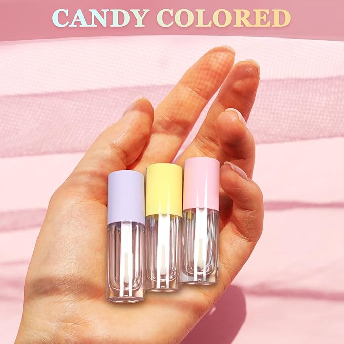 50pcs 2.5ml Empty Lip Gloss Containers Lip Gloss Tubes with Wand Cute 0.08oz Clear Refillable Lipgloss Making Supplies Kit for DIY Makeup + 2pcs Syringes (Black)