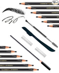 12 Piece Black Waterproof Eyebrow Pencils for Women w/Microblading Eyebrow Pencil & Brow Trimming Supplies Kit Permanent Eye Brow Liners Set For Salon-Quality Shaping & Filling Of Marks