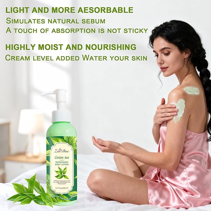 Body Lotion, 24hr Moisturizing & Deep Hydration, Absorbs Instantly Moisturizer for All Skin Types, 5.3 fl oz (1 Pack, Green Tea)