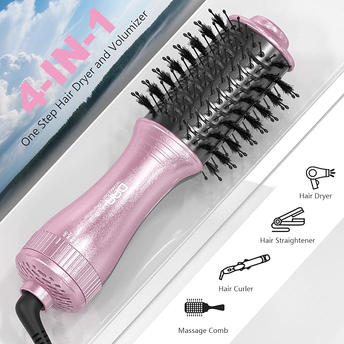 DAN Travel Hair Dryer Brush,Dual Voltage Hair Dryer Brush,Mini Blow Dryer Brush for Home and International Travel, (100V-240V) Auto Dual Voltage&Multi-Function Plug Adapter