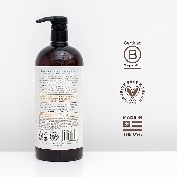 Soapbox Argan Oil & Vanilla Shampoo, Leaves Hair Smooth & Controls Frizz - Clean Ingredients Free of Harsh Chemicals, Sulfates, Parabens & Silicones - Anti Frizz Shampoo for Hair, 33.8 oz Liter