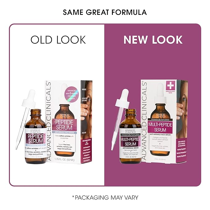 Advanced Clinicals Multi Peptides Serum For Face | Visible Anti Aging Hydrating Collagen Peptide Facial Serum With Vitamin E Helps Improve Look Of Wrinkles, Puffiness, & Uneven Skin Tone, 2-Pack