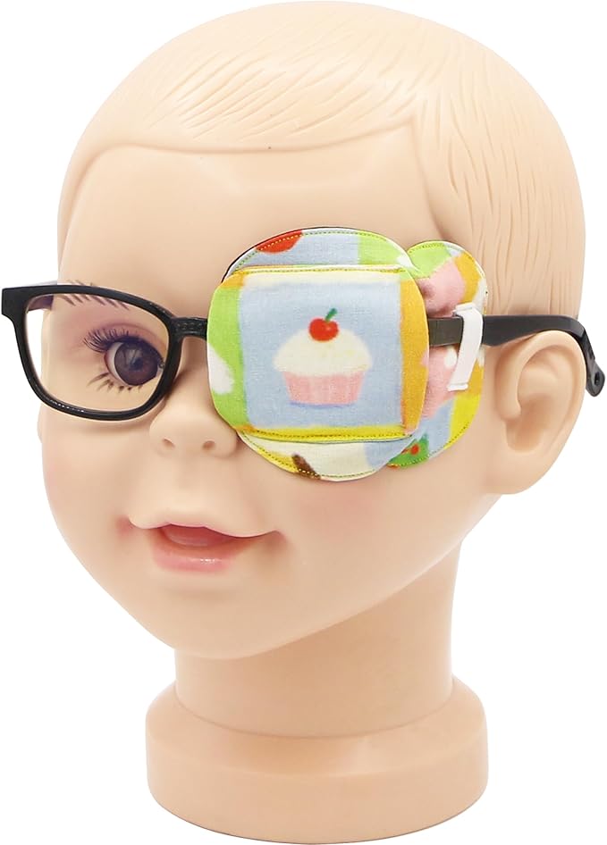 Astropic 3D Cotton & Silk Eye Patch for Kids | Boys Girls Eye Patch for Glasses | Medical Eyepatch for Children with Lazy Eye (Cream Cake, Left Eye)