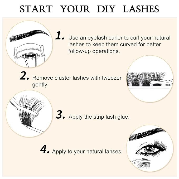 QUEWEL Lash Clusters 72 Pcs Wide Stem Individual Lashes C/D Curl 8-16mm Length DIY Lash Extension Soft False Eyelashes Wispy Cluster Lashes Easy to Create Natural Look At Home(Mega-D-8mm)