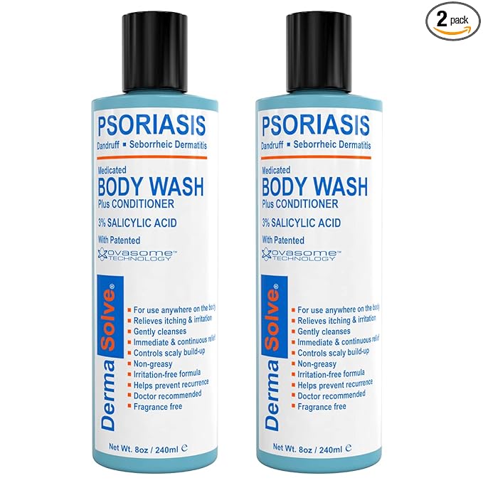 Dermasolve Medicated Psoriasis Body Wash - 2-Pack (8.0 oz each) - Proven to Provide Relief from Psoriasis, Eczema & Seborrheic Dermatitis, Doctor Recommended for Dry, Itchy, Red, Flaky, Scaly Skin