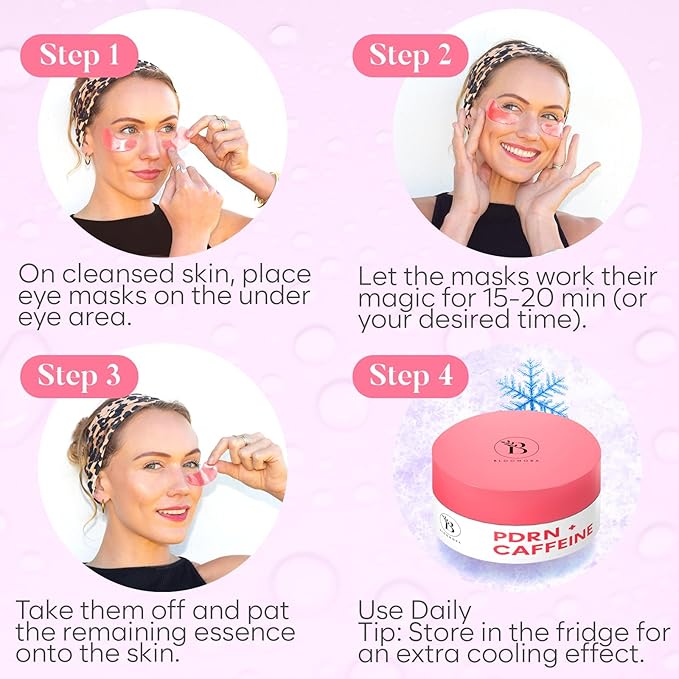 BLOOMORA PDRN, Caffeine & Collagen Under Eye Patches (30 Pairs), Under Eye Mask for Puffy Eyes, Appearance of Dark Circles, Smoothing & Hydration, Self Care & Skincare Gifts for Women, Patch Yeux