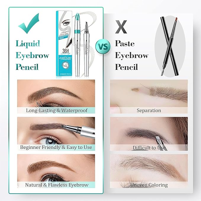 Eye Brow Pencils for Women - Waterproof Microblading Eyebrow Pencil, Four Tip Eye Brow Makeup Pen to Effortlessly Create Hair Like Natural Brows (Light Brown)