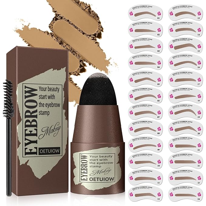 Eyebrow Stamp Stencil Kit - One-Step Eyebrow Stencil with 24 Reusable Thin & Thick Stencils, Long-Lasting Waterproof & Smudge-Proof Brow Stamp for Perfect Eye Makeup (Blonde)