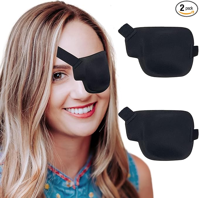 Eye Patches for Adults and Kids, 2 Pcs 3D Eye Patch Black Adjustable Medical Eyepatch for Lazy Eye Amblyopia Strabismus and After Surgery (Left Eye - Black, 1 Count (Pack of 2))