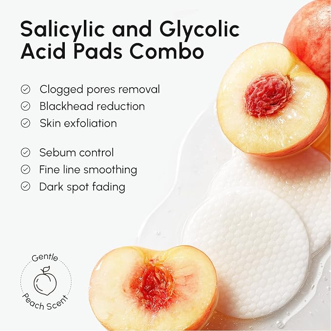 MAREE Glycolic Acid Pads & 2% Salicylic Acid – Toner Pads for Face with 20% Glycolic Acid Solution – Face Exfoliating Pads, Acne Clearing Face Pads – Skin Pore Resurfacing & Radiance Device – 50 Count