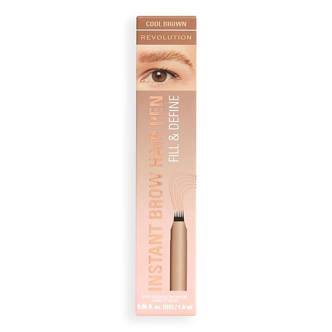 Revolution Beauty London Instant Brow Hair Pen, Precision Applicator for Hair-Like Strokes, Long-Lasting Eyebrow Pen, Cool Brown, Vegan & Cruelty-Free, 0.06 fl oz
