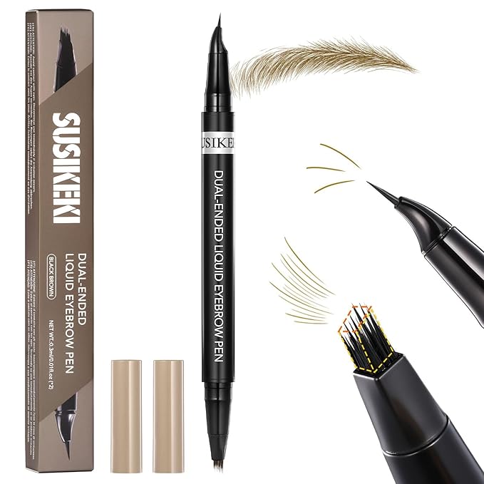 Dual-Ended Microblading Eyebrow Pencil for Women, 2 in 1 Liquid Eyebrow Pencil with Curved Tip and 4D Brow-Fection Microblading Pen, Shaped Fill HairLike Waterproof Lasting Eyebrows 01 New Light Brown