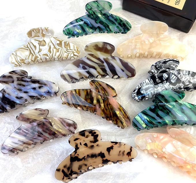 Wenlly large tortoise shell claw clip, marble non-slip strong hair barrettes, 4.1 Inch cellulose acetate hair claw clips, coffee