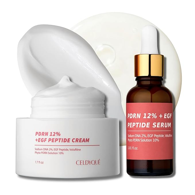 Salmon DNA PDRN 120,000 ppm EGF Peptide Serum & Cream Set w/Volufiline, Phyto PDRN 12%, Growth Factor – Anti-Aging Face Serum & Facial Cream with Niacinamide, Hyaluronic Acid – Korean Skincare Duo