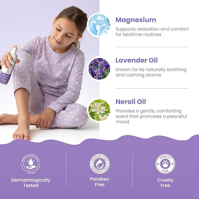 Vigority Kids Magnesium Spray with Lavender & Neroli – Lightweight Magnesium Body Mist for Legs, Feet, Pillow & Room – Gentle Bedtime Spray for Kids Evening Routines (3.4 fl. oz.)