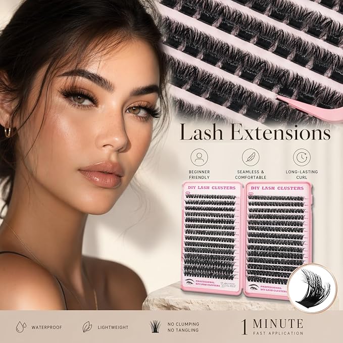 Lash Clusters 80D 100D Eyelash Clusters Volume Thick 10-18mm D Curl Soft Individual DIY Lash Extensions Fluffy Wispy Lightweight Reusable Natural Look at Home for Beginners(518 Pcs)