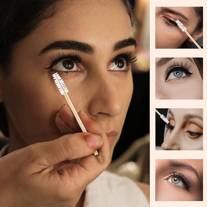 100 Pcs Disposable Mascara Wands, Bamboo Spoolies Brush for Eyelash Extensions, Spooly Eyelash Eyebrow Brushes Lash Wand Applicator Makeup Kits, White