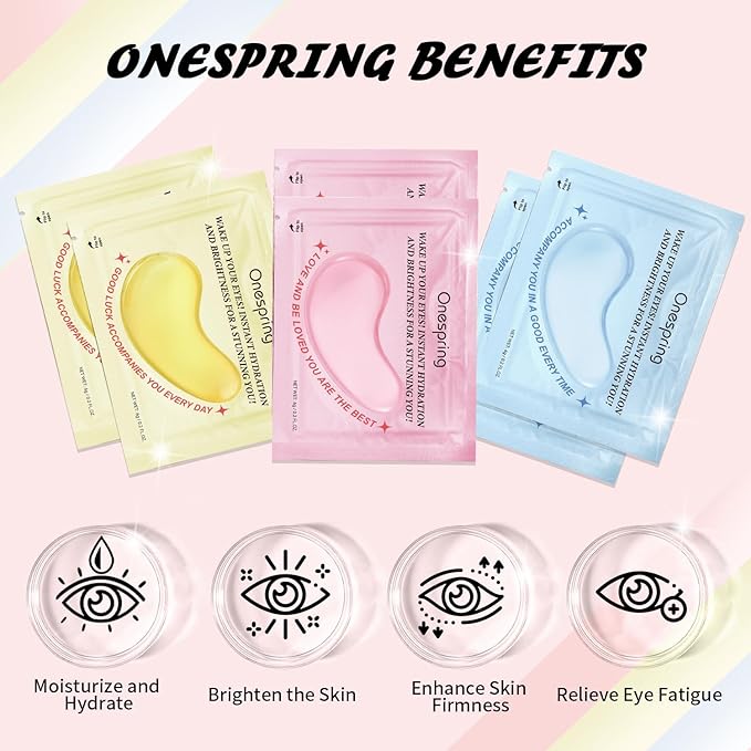 Onespring Eye Masks (8 Pairs) - 24K Gold, Caffeine and Retinol Under Eye Patches, Gel Pads for Wrinkles, Puffiness & Dark Circles, Bachelorette Party Favors, Self Care, Birthday Gifts for Women