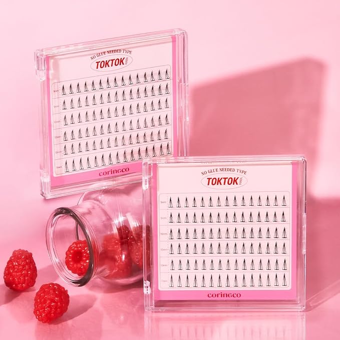 CORINGCO Toktok Hara Light Self Adhesive False Eyelashes, Natural Look, No Glue Needed, Assorted Set of 9/10/11mm, Reusable Lash Clusters Kbeauty - Filter - no glue