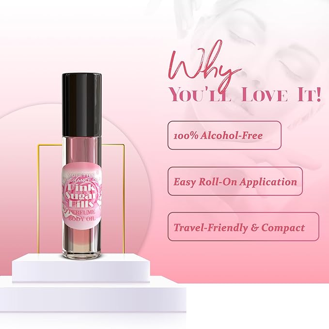 MOBETTER FRAGRANCE OILS Pink Sugar Hills Women Perfume Body Oil, notes of raspberry, cotton candy, and vanilla, creating a floral and fruity scent, travel size long lasting scent