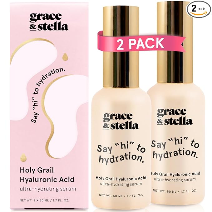 grace & stella Award Winning Hyaluronic Acid Face Serum (50ml/1.7 fl oz) Removes Fine Lines & Wrinkles, Hydrating Hyaluronic Acid Serum for Face, Acido Hialuronico for Women - Vegan Skincare (2-Pack)
