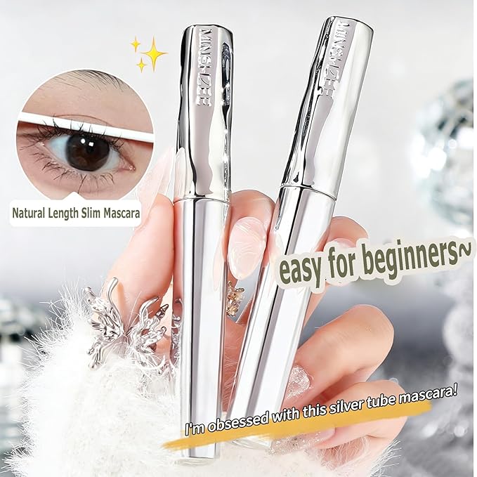 2Pcs Iron Wand Mascara, Telescopic Metal Tubing Mascara Natural Length Volume Slim Steel Tube Eyelash Primer Ultra Fine Lengthening & Curling Smudge-Proof Mascara (Black)